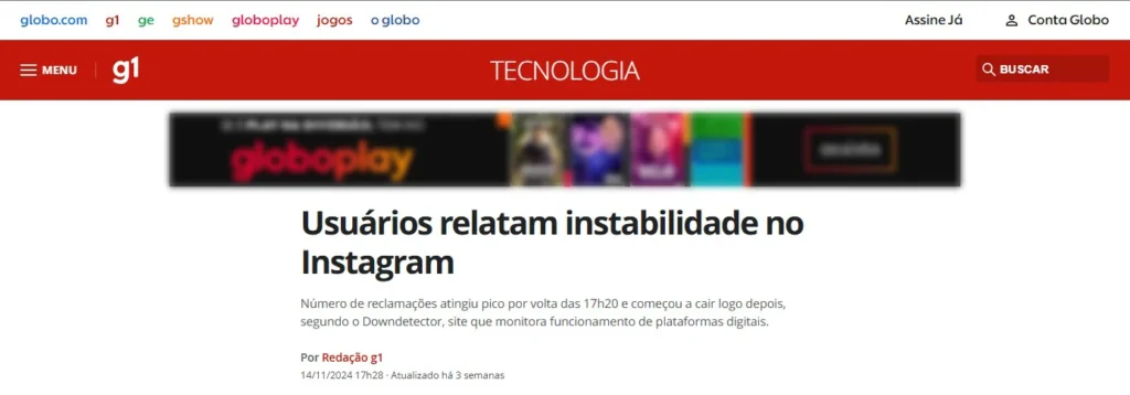 10 Motivos para sua empresa ter um site profissional 1 Notícia de instabilidade no Instagram 14-11-2024