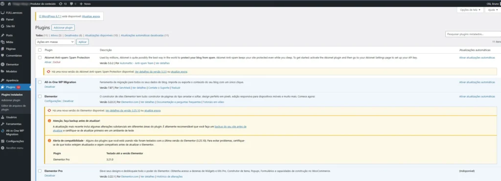 10 Motivos para sua empresa ter um site profissional 3 Tela de WordPress desatualizado